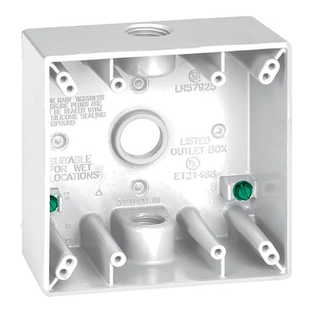 Sigma Engineered Solutions Outlet Box, 2 Gangs, Die-Cast Metal 14350WH